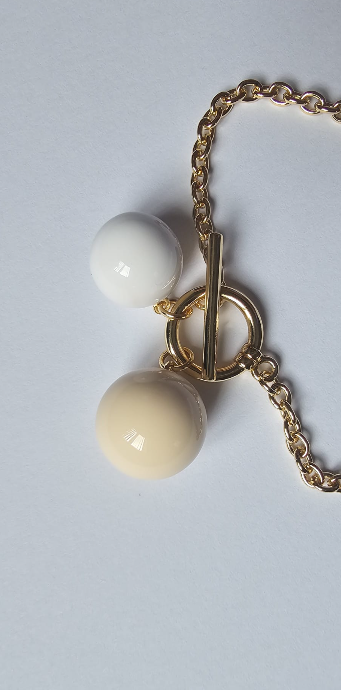 Elegant Gold Chain Bracelet with Ivory & White Charms - Stainless Steel 316L