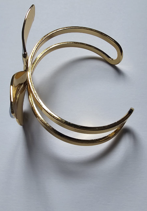 Elegant Gold Butterfly Cuff Bracelet - Blue Enamel