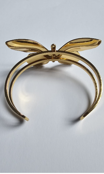 Elegant Gold Butterfly Cuff Bracelet - Blue Enamel