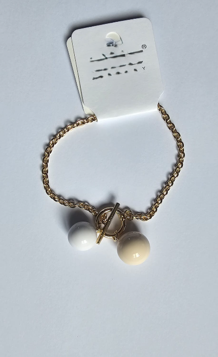 Elegant Gold Chain Bracelet with Ivory & White Charms - Stainless Steel 316L