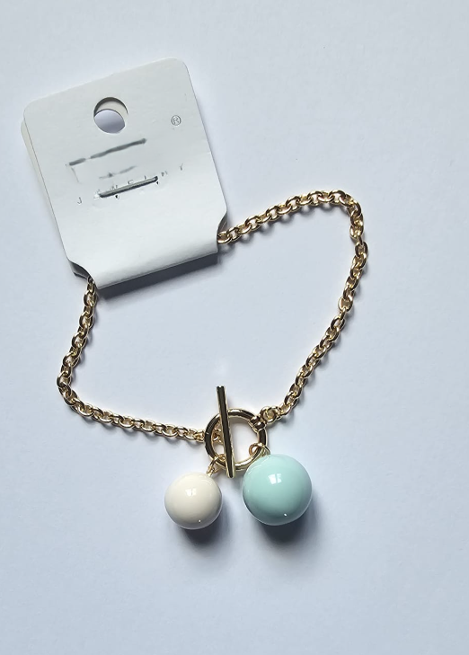 Elegant Gold Charm Bracelet –-Mint & Ivory Stainless Steel 316L